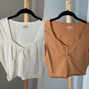Hollister Cream and Brown Crop Tops